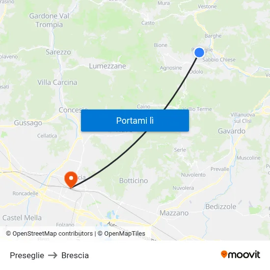 Preseglie to Brescia map