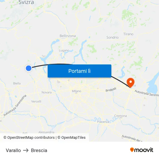 Varallo to Brescia map