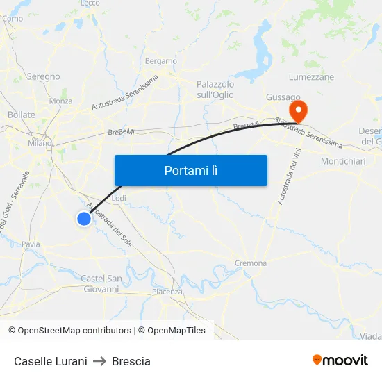 Caselle Lurani to Brescia map