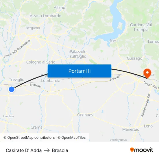 Casirate D' Adda to Brescia map