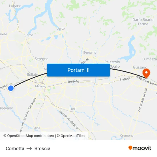 Corbetta to Brescia map