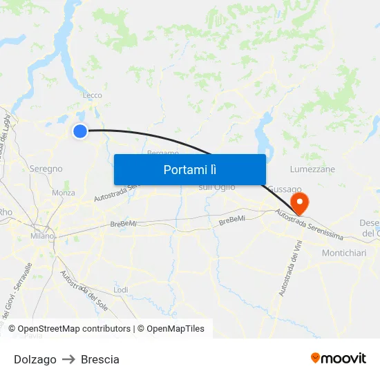 Dolzago to Brescia map