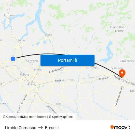 Limido Comasco to Brescia map