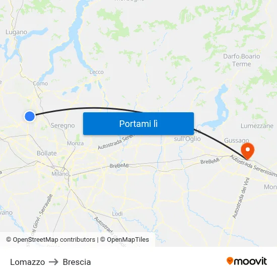 Lomazzo to Brescia map