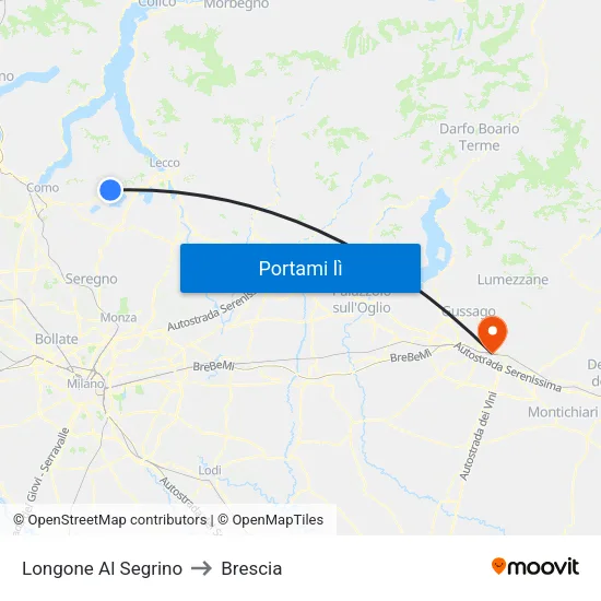 Longone Al Segrino to Brescia map