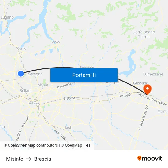 Misinto to Brescia map