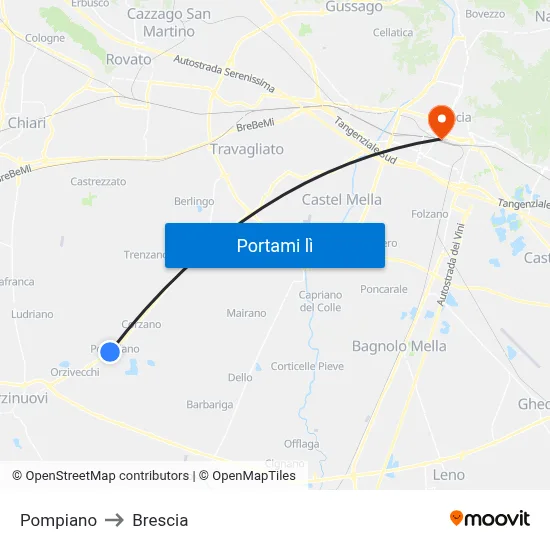 Pompiano to Brescia map