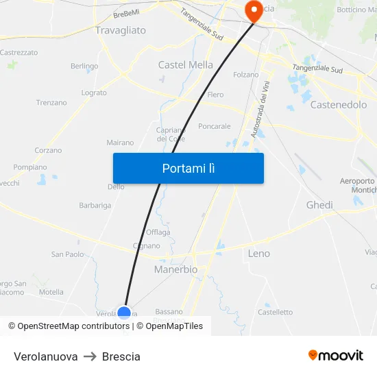Verolanuova to Brescia map