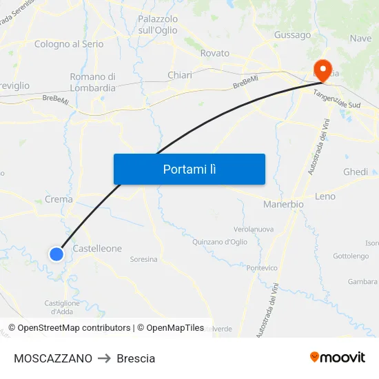 MOSCAZZANO to Brescia map