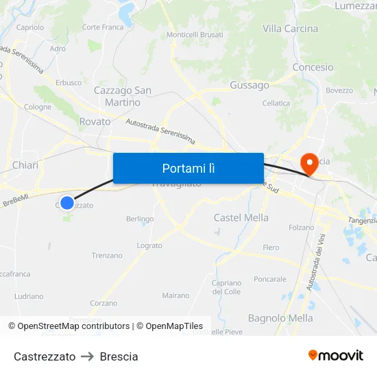 Castrezzato to Brescia map