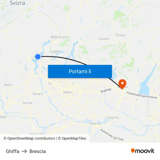 Ghiffa to Brescia map