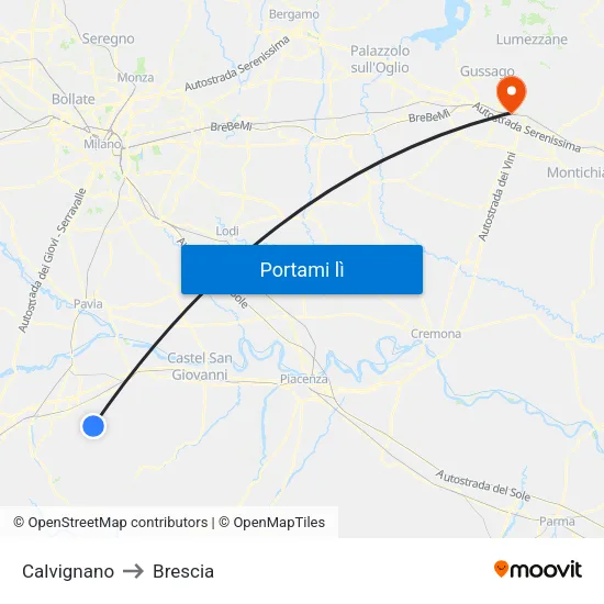 Calvignano to Brescia map