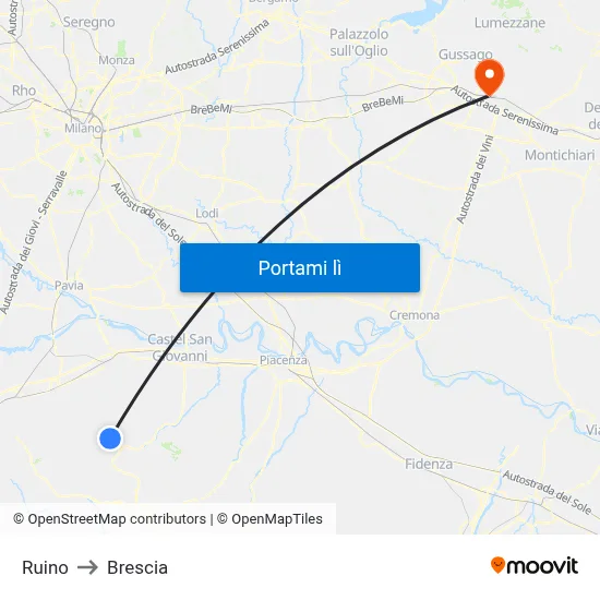 Ruino to Brescia map