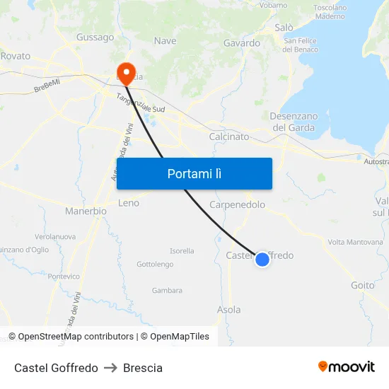 Castel Goffredo to Brescia map