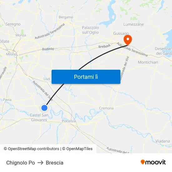 Chignolo Po to Brescia map