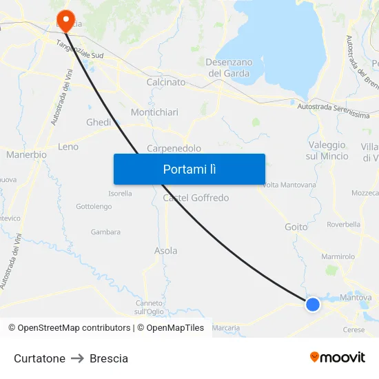 Curtatone to Brescia map