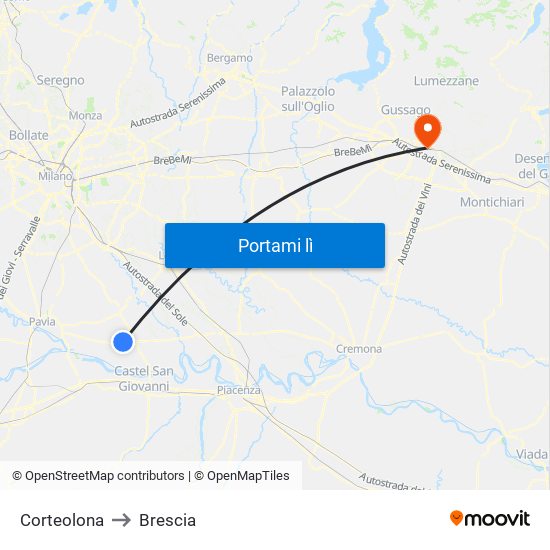 Corteolona to Brescia map