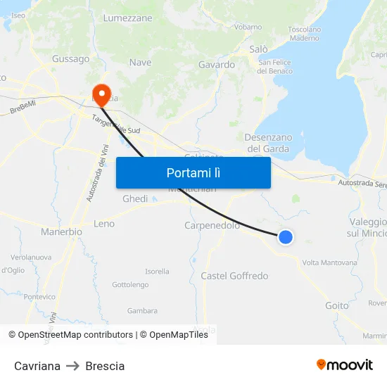 Cavriana to Brescia map