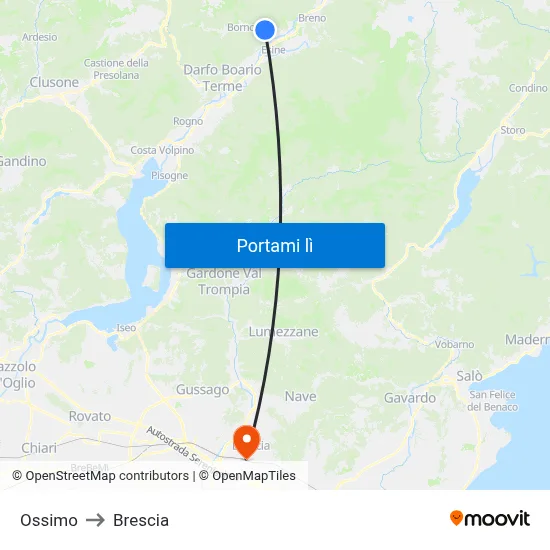 Ossimo to Brescia map
