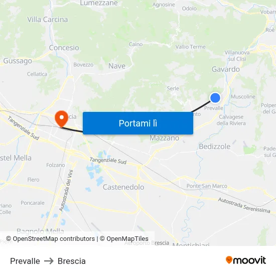 Prevalle to Brescia map