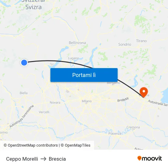 Ceppo Morelli to Brescia map