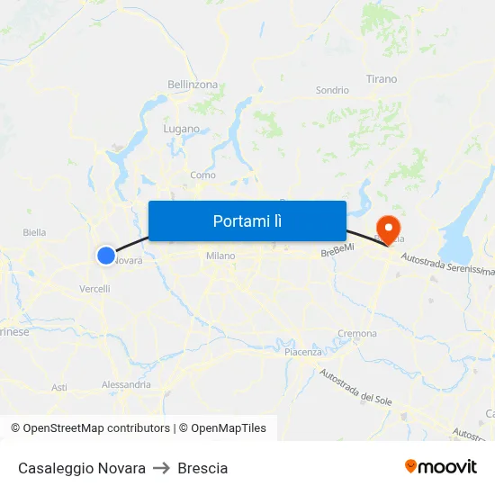 Casaleggio Novara to Brescia map