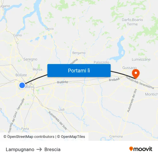 Lampugnano to Brescia map