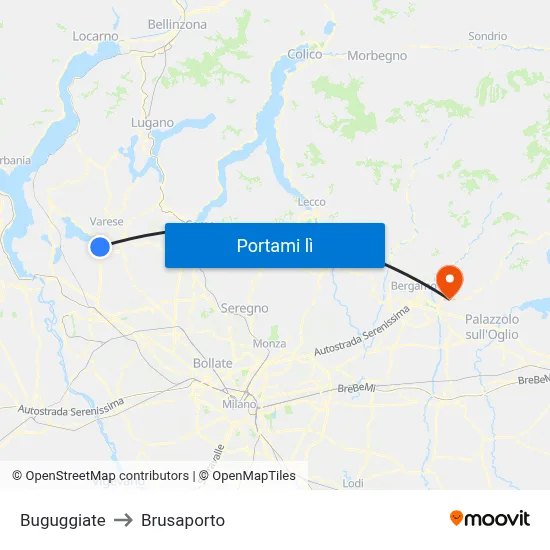 Buguggiate to Brusaporto map
