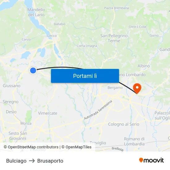Bulciago to Brusaporto map