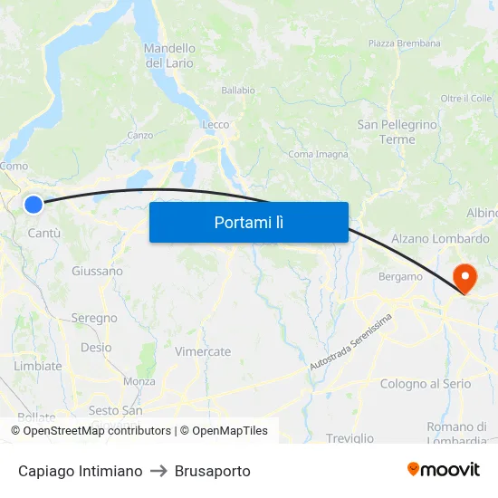 Capiago Intimiano to Brusaporto map