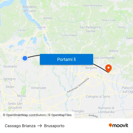Cassago Brianza to Brusaporto map
