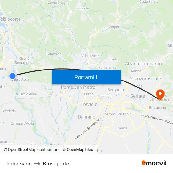 Imbersago to Brusaporto map