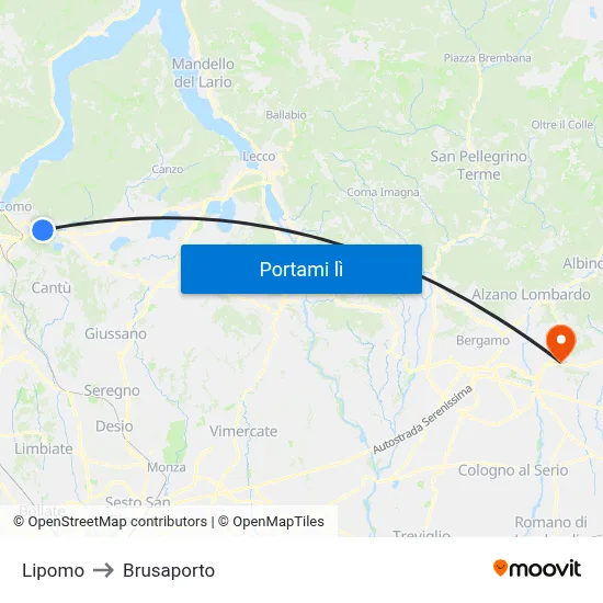 Lipomo to Brusaporto map