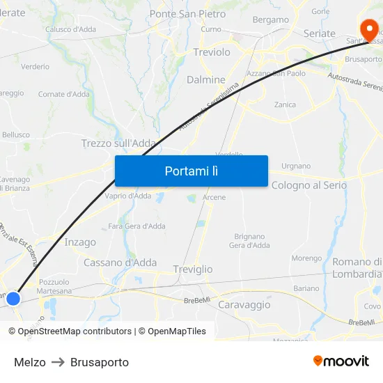 Melzo to Brusaporto map