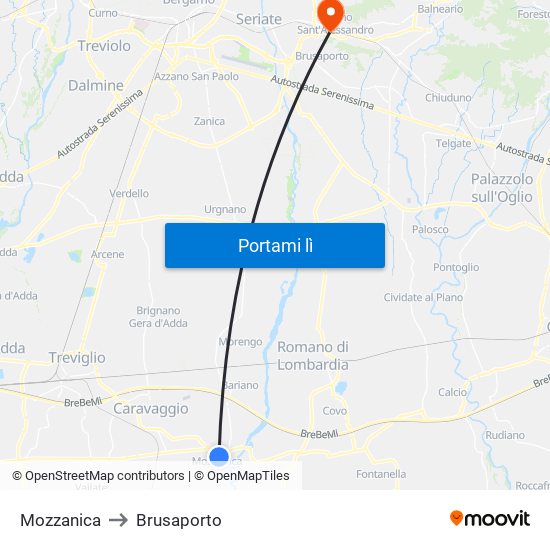 Mozzanica to Brusaporto map