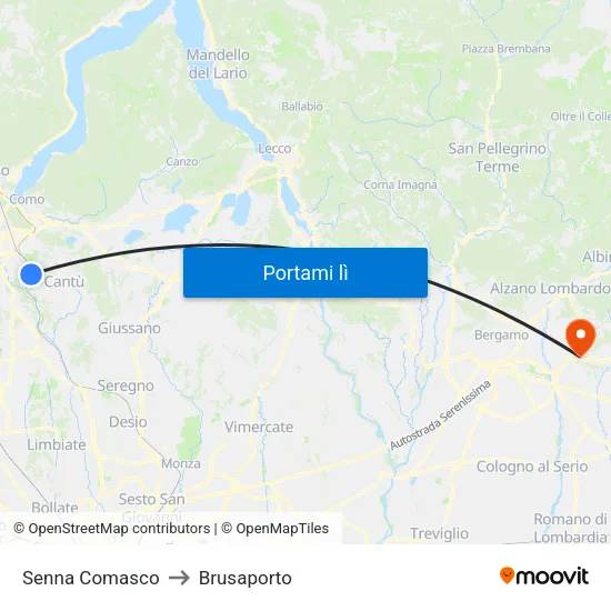 Senna Comasco to Brusaporto map