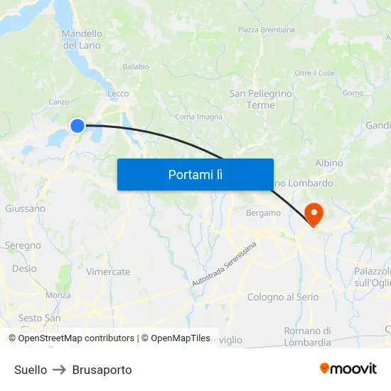 Suello to Brusaporto map