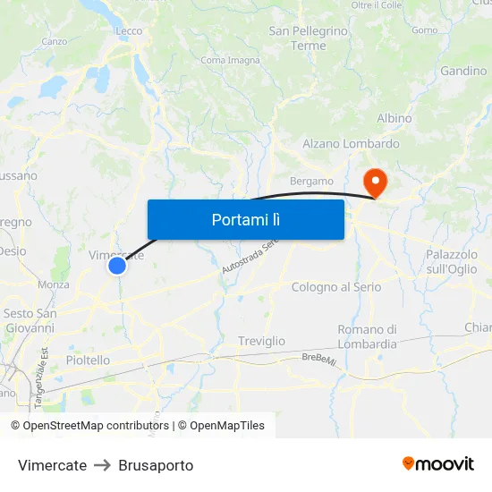 Vimercate to Brusaporto map