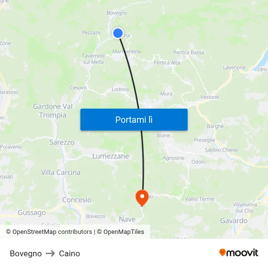 Bovegno to Caino map