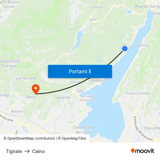Tignale to Caino map