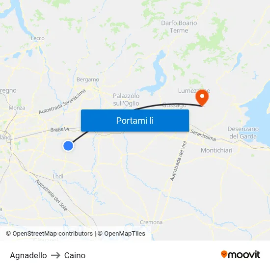 Agnadello to Caino map