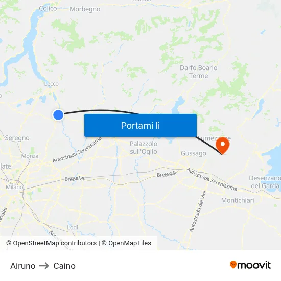 Airuno to Caino map