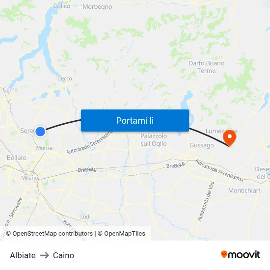 Albiate to Caino map