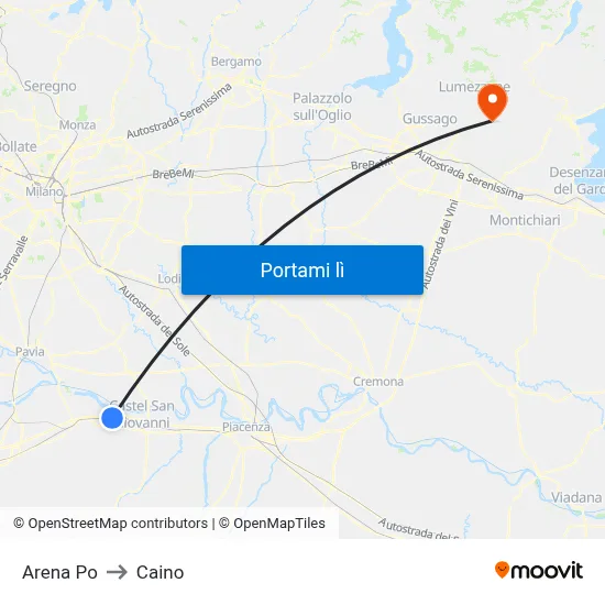 Arena Po to Caino map