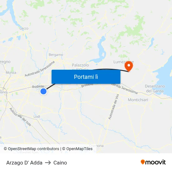 Arzago D' Adda to Caino map