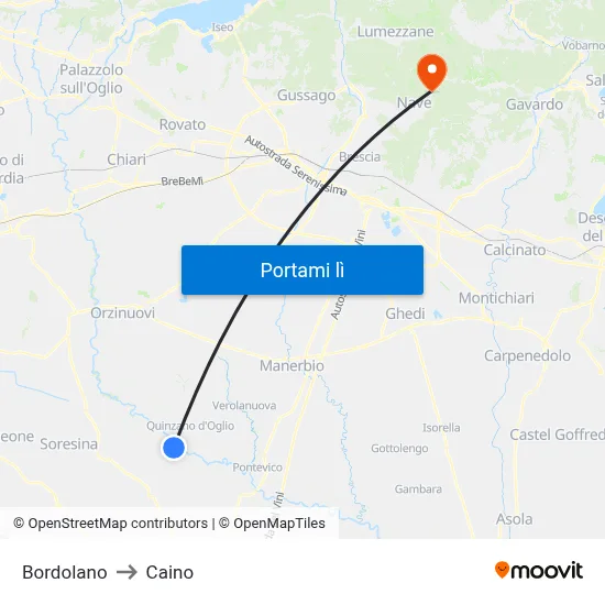 Bordolano to Caino map