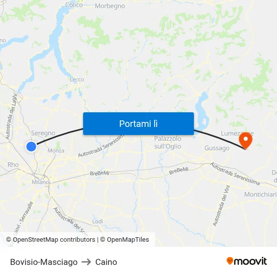 Bovisio-Masciago to Caino map