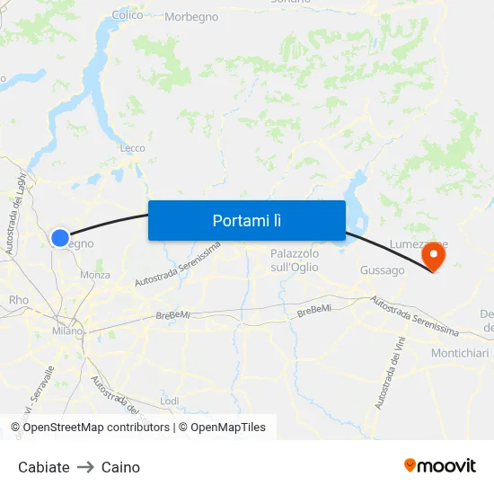 Cabiate to Caino map
