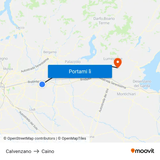 Calvenzano to Caino map