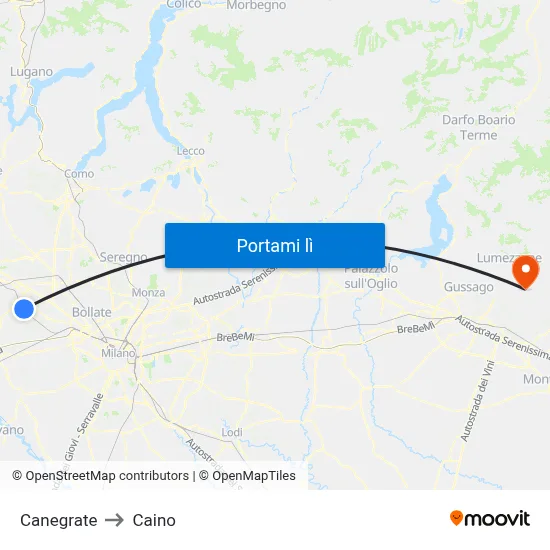 Canegrate to Caino map